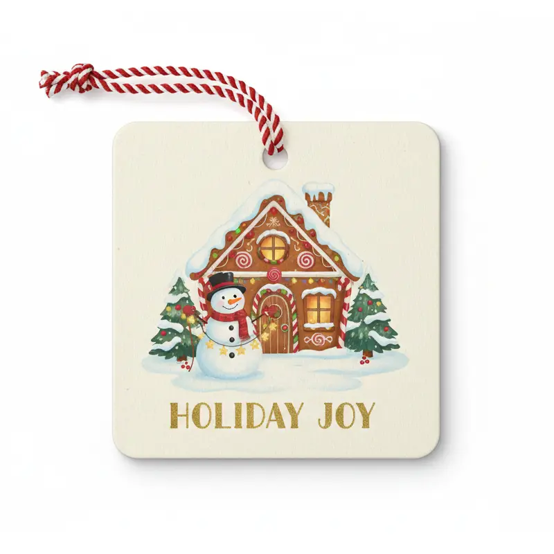 Người tuyết và nhà bánh gừng Máy làm mát không khí Giáng sinh với văn bản HOLIDAY JOY