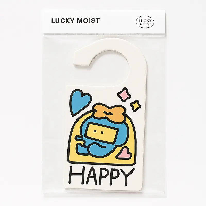 Thẻ cửa làm mát không khí hoạt hình HAPPY đóng gói với thiết kế trái tim và nơ đầy màu sắc