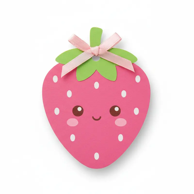 Máy làm mát không khí bằng giấy kawaii hình dâu tây dễ thương với nơ