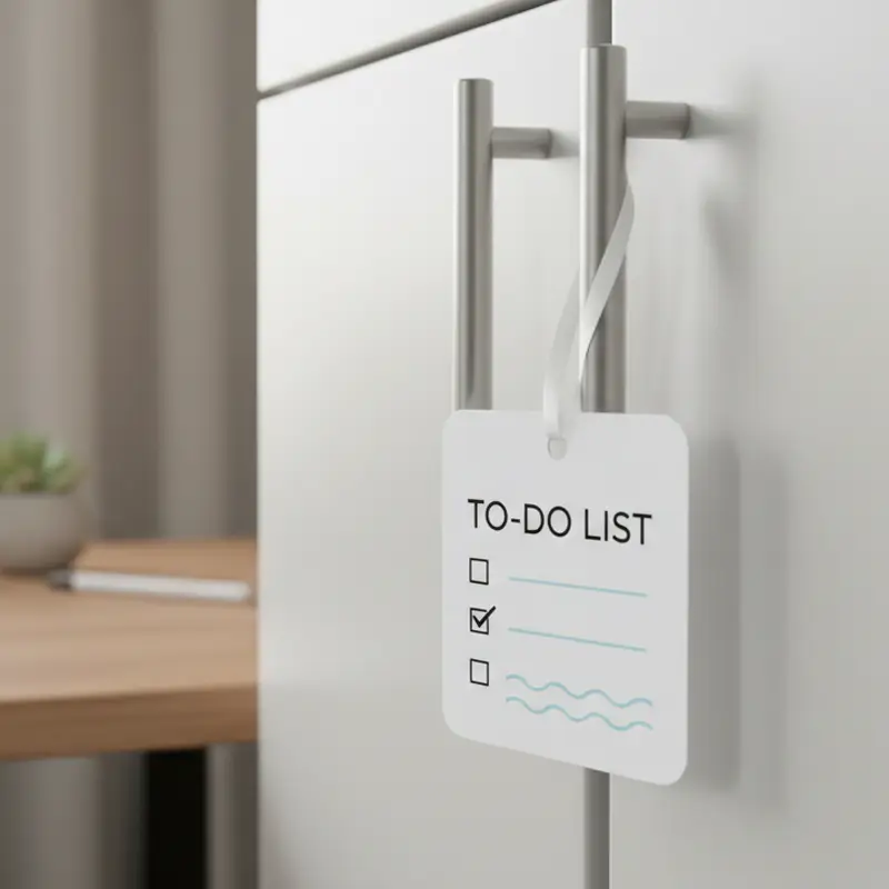 Danh sách việc cần làm nước làm mát không khí bằng giấy treo trên tay cầm tủ văn phòng