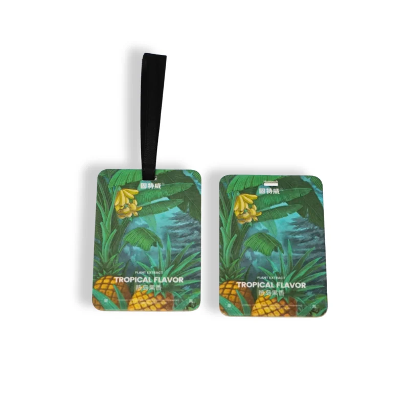 Máy làm mát không khí ô tô Tropical Flavor - mặt trước và mặt sau của thẻ nước hoa treo với tác phẩm nghệ thuật rừng rậm